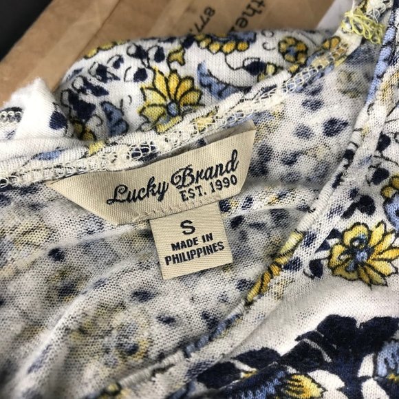 Lucky Brand Women's Small Blue Yellow White Spring Summer Floral T Shirt - Picture 8 of 8